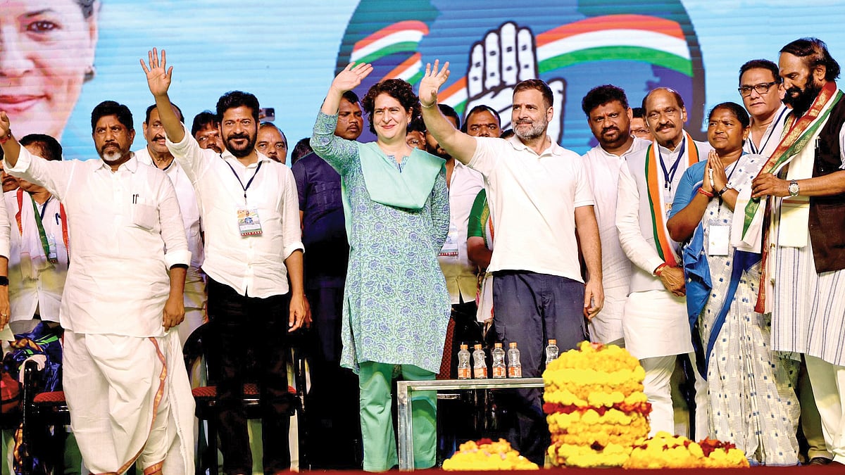 Telangana CM Revanth Reddy, Priyanka Gandhi Vadra and Rahul Gandhi (file photo)