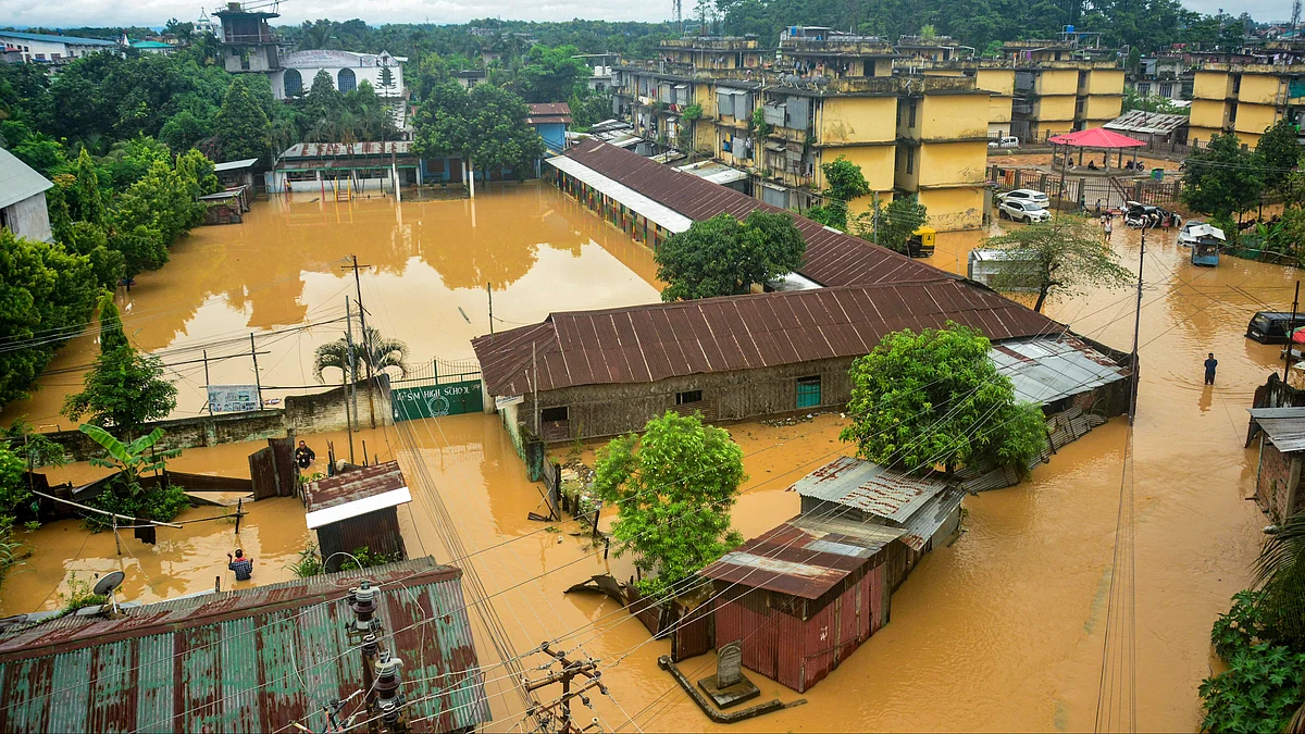 A flooded residential area in Dimapur on 6 July (photo: PTI)