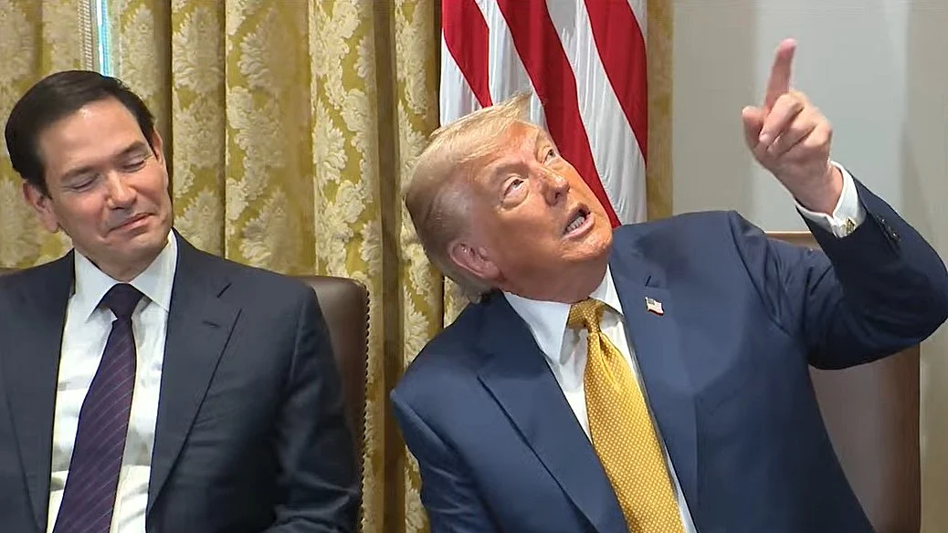 Donald Trump and Marco Rubio at a White House cabinet meeting on 8 July (photo source: Truth Social)