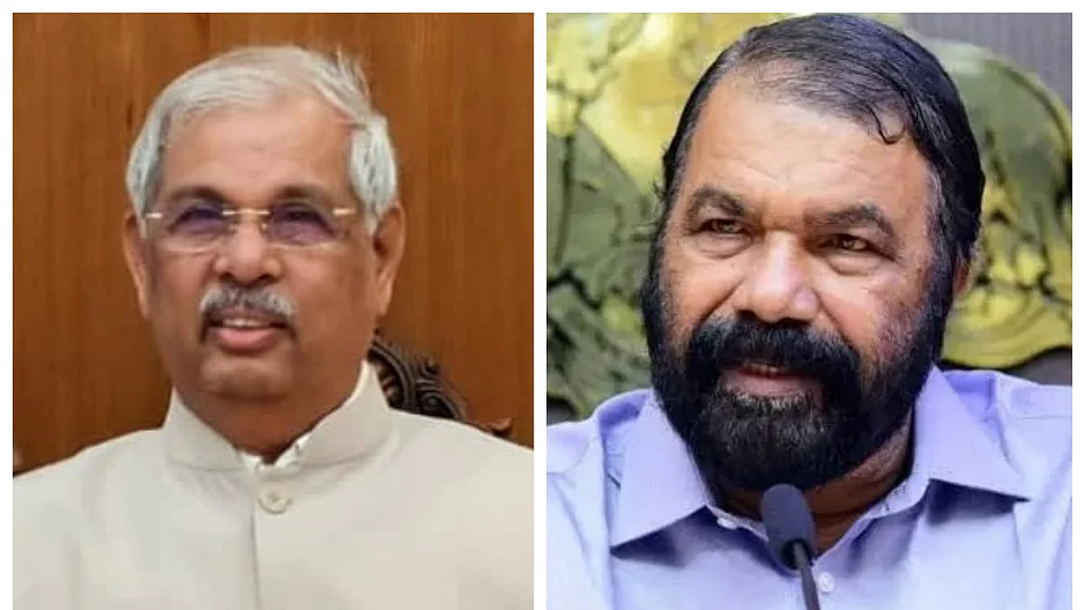 Kerala Governor R.V. Arlekar; (right) state education minister V. Sivankutty