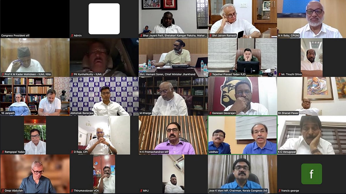 INDIA bloc leaders during a virtual meeting ahead of Parliament's Monsoon session (photo: PTI)