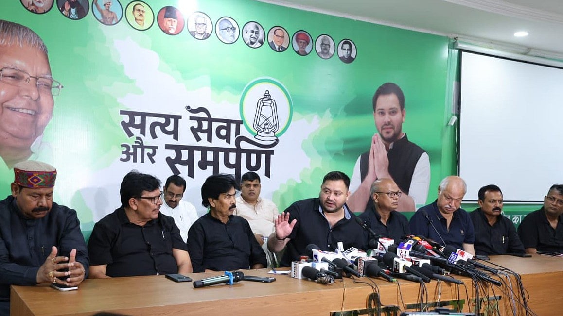 An impromptu RJD press conference after the drama in the assembly