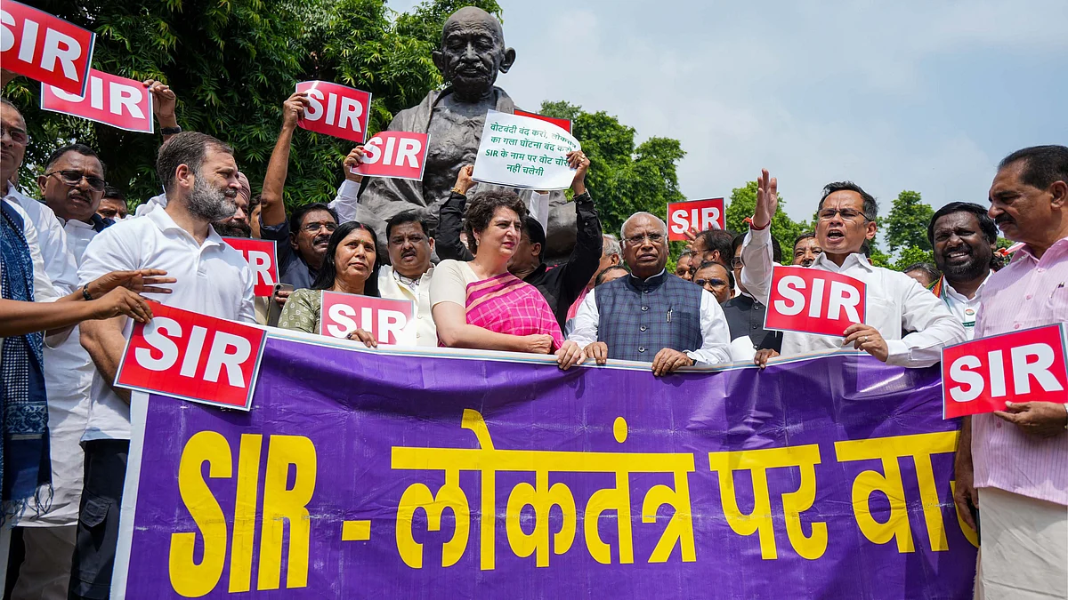 File photo of an INDIA bloc protest against the Bihar SIR outside Parliament