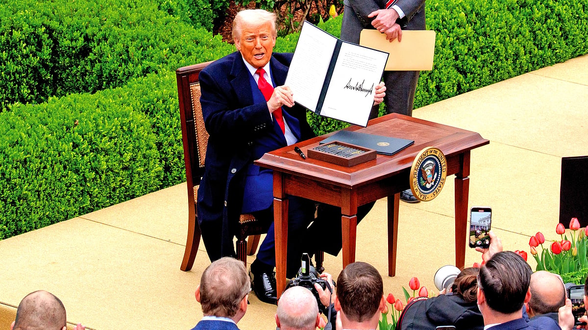 At the White House event in April, when Trump first announced his sweeping 'reciprocal tariffs'