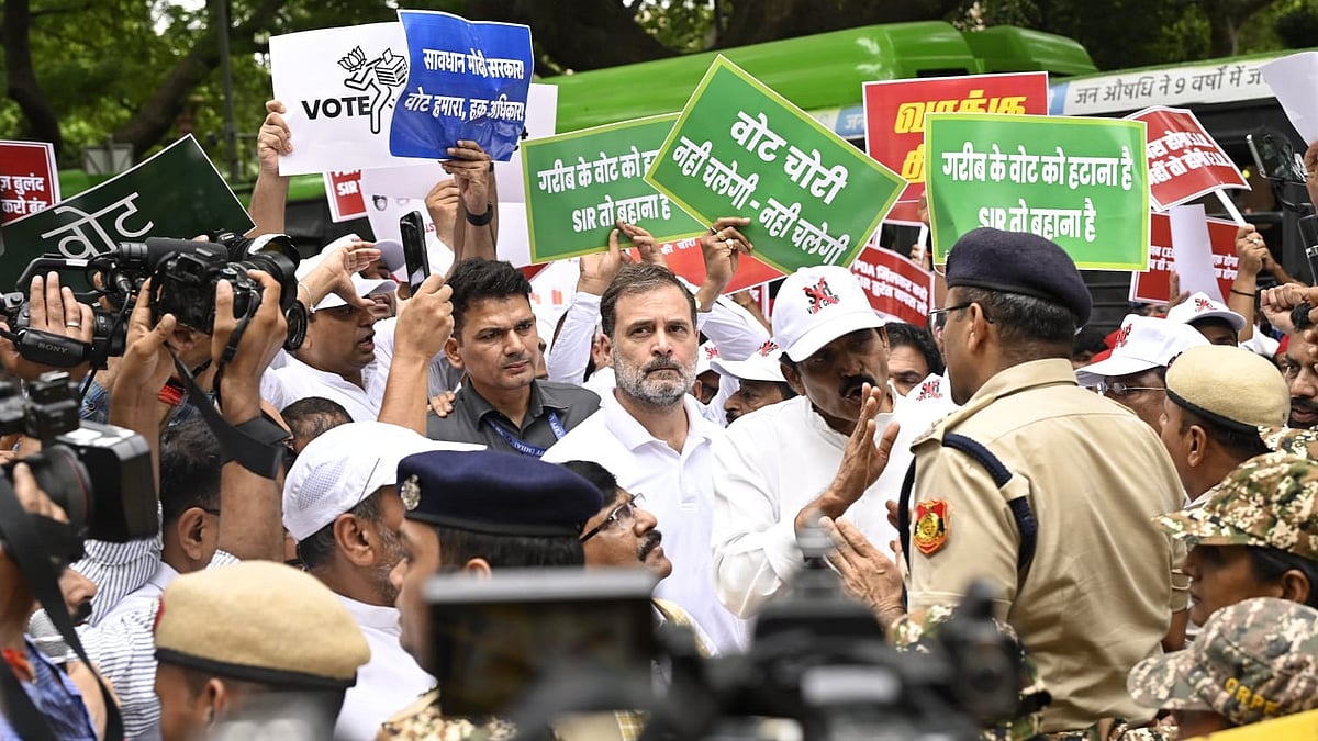 Rahul Gandhi during a protest march in New Delhi on 11 August