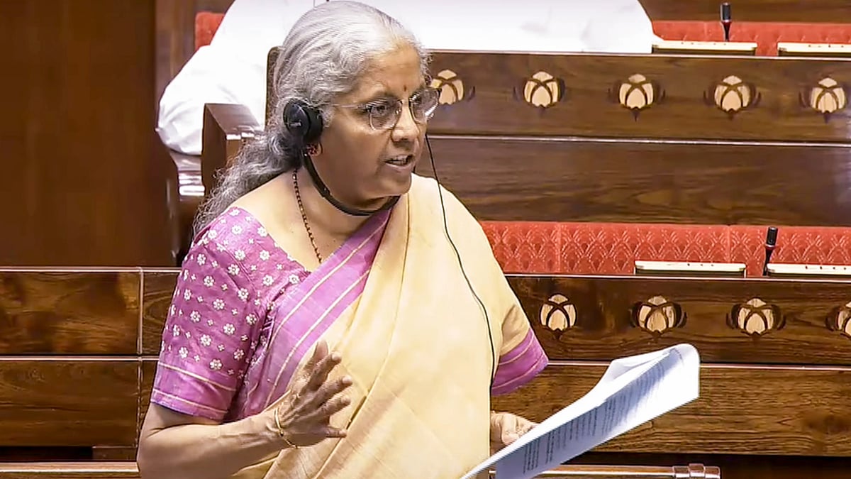 Union finance minister Nirmala Sitharaman speaks in the Rajya Sabha on 11 Aug
