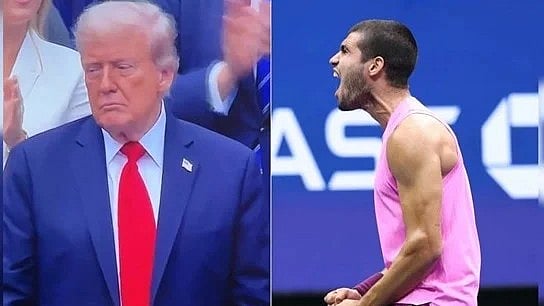 Donald Trump looks despondent as Alcaraz shouts his triumph at the US Open