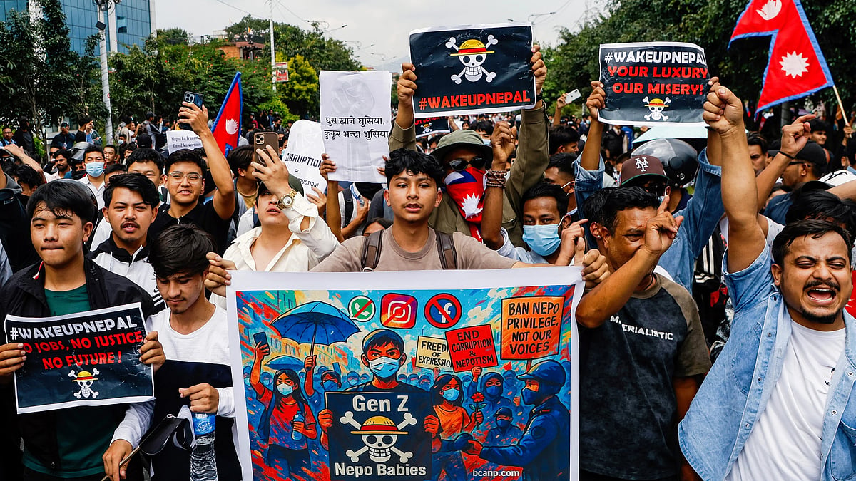 Students on the streets of Kathmandu on 8 September 2025 (photo: PTI)