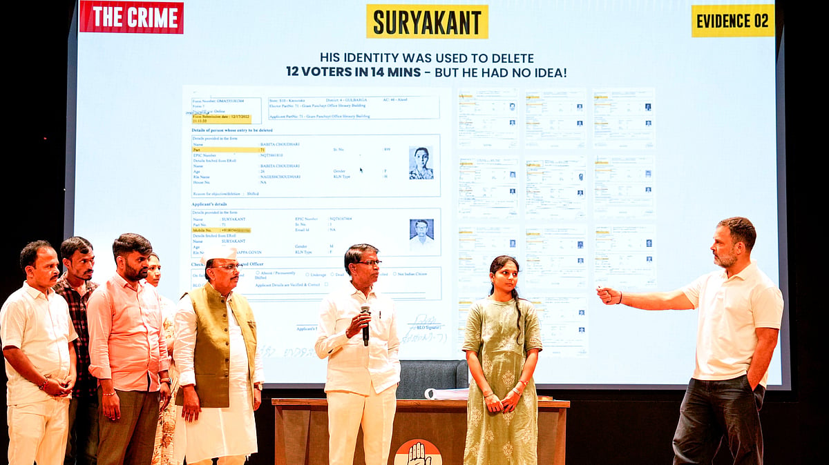 Rahul Gandhi with people whose names he claimed were used in fake voter deletion forms
