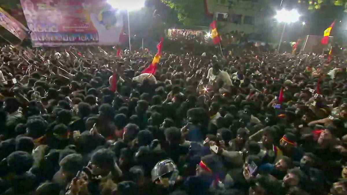 A sea of supporters gathers at TVK chief and actor Vijay’s rally in Karur