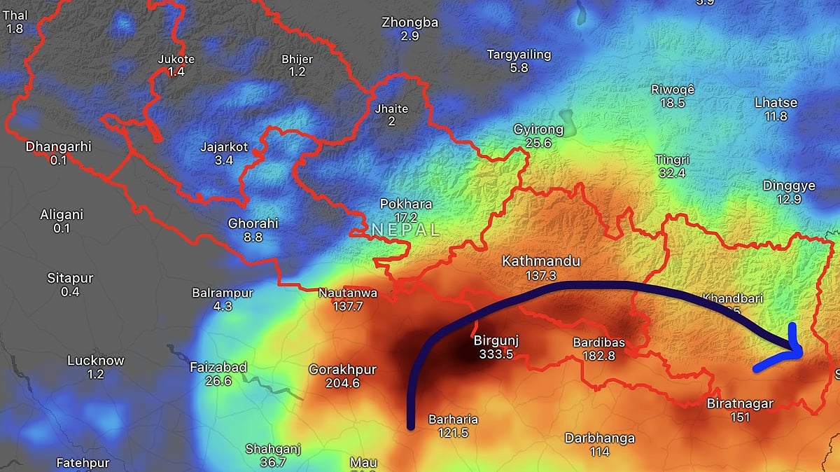 Total rain forecast for next two days in Nepal.