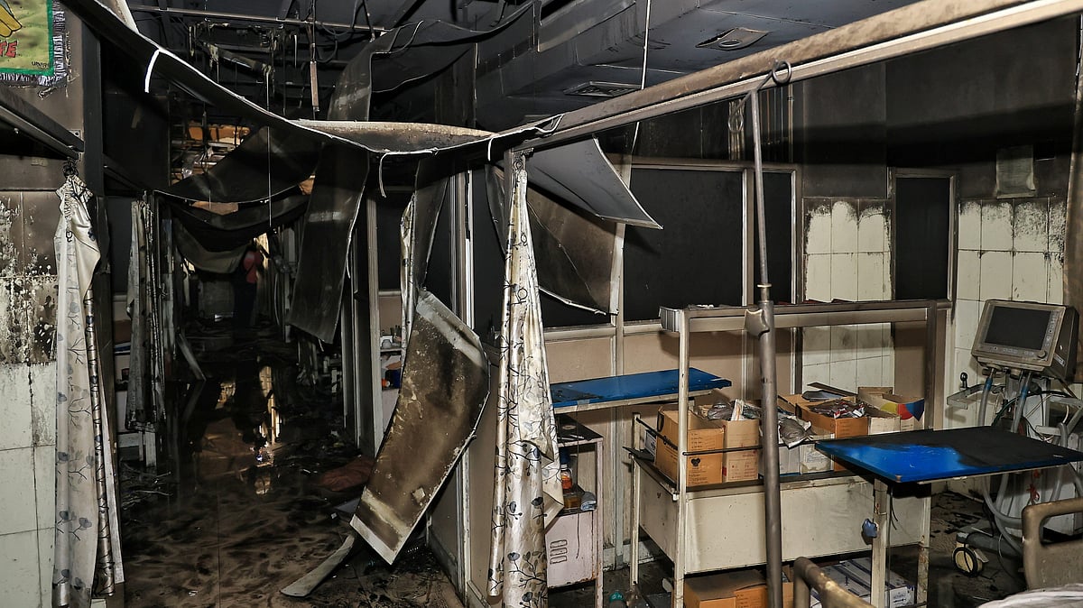 Charred remains at SMS Hospital trauma centre in Jaipur.