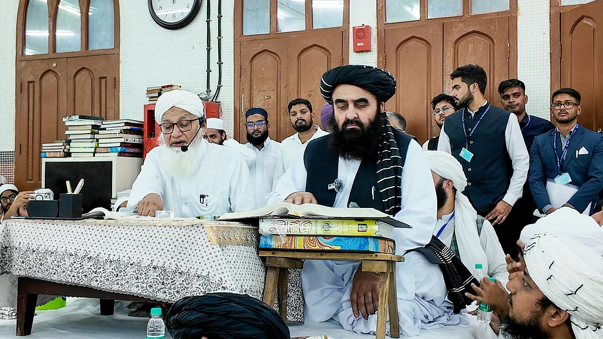 Afghanistan's foreign affairs minister Amir Khan Muttaqi in Saharanpur district, Uttar Pradesh.