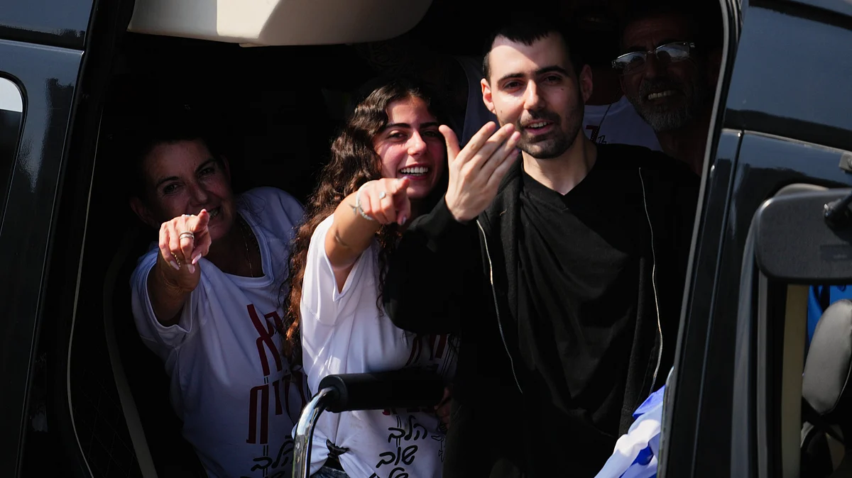 Freed Israeli hostage Guy Gilboa-Dalal arrives at Beilinson hospital in Petah Tikva, Israel, 13 Oct