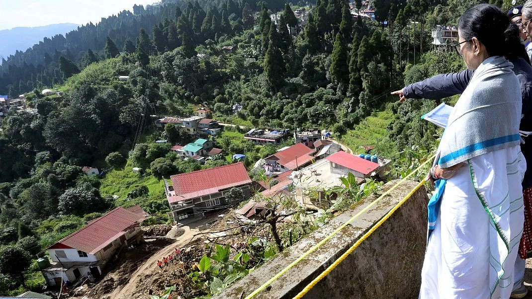 Mamata Banerjee visits a landslide-affected area at Mirik in Darjeeling.