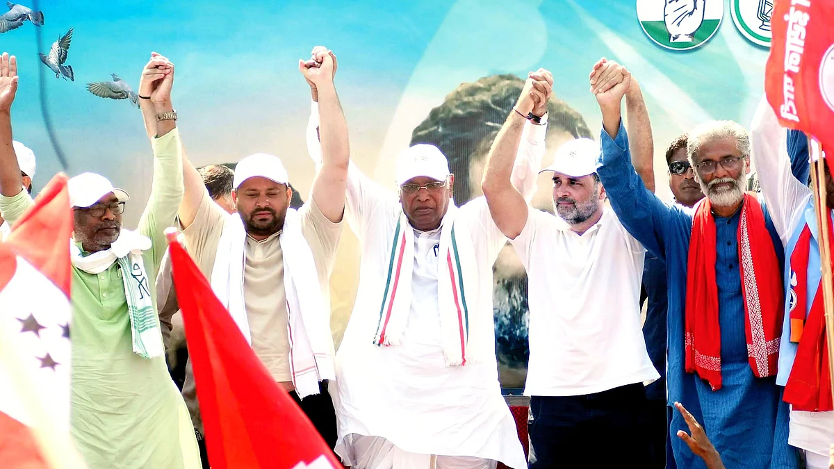 INDIA bloc leaders during the Bihar Voter Adhikar Yatra
