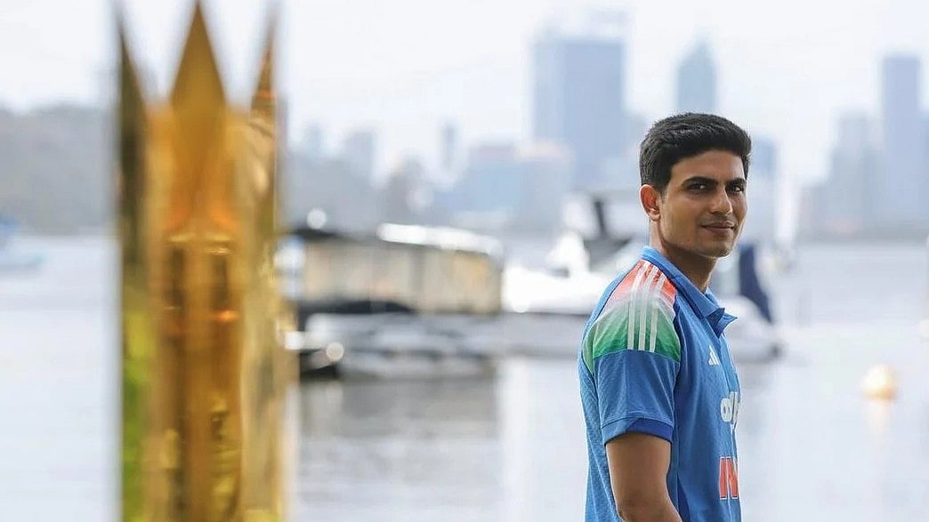 Shubman Gill during a photo call on the banks of Swan river in Perth on Saturday