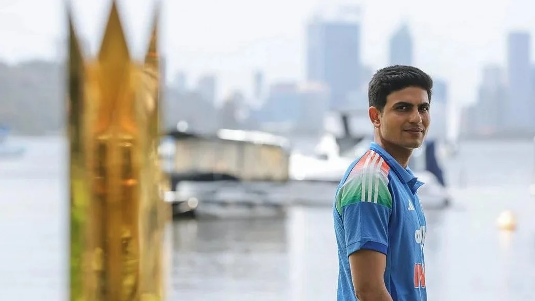Shubman Gill during a photo call on the banks of Swan river in Perth on Saturday