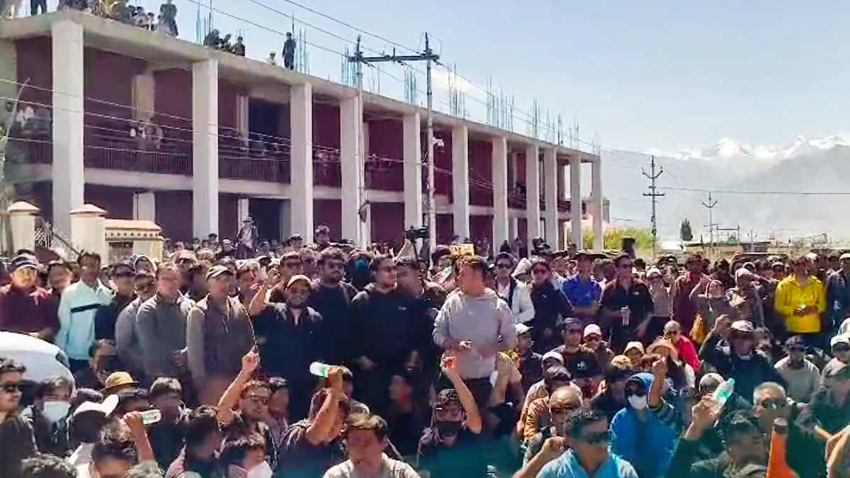 File photo of the protest in Leh, 24 Sep 2025