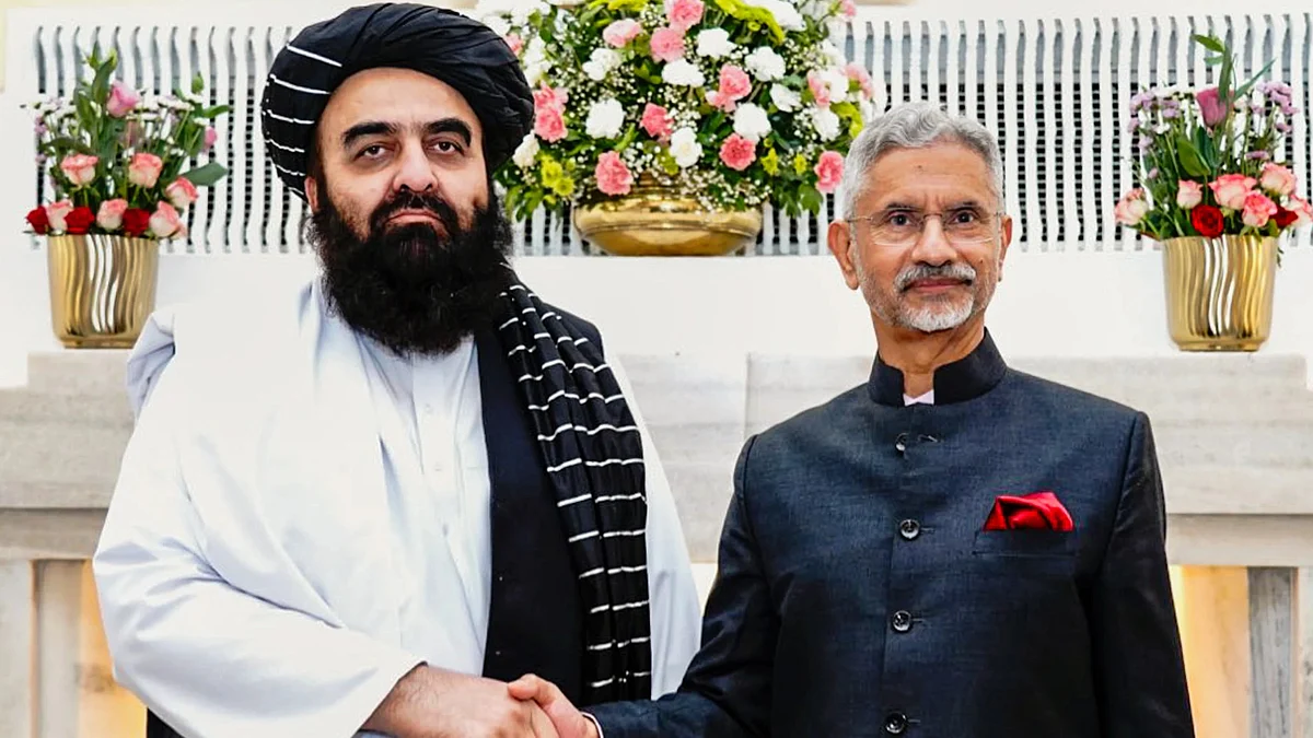 MEA S. Jaishankar with Amir Khan Muttaqi in New Delhi during the latter's visit this month