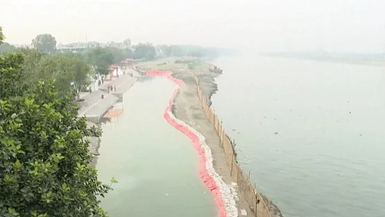 An artificial pond and ghat built along Yamuna and filled with clean water