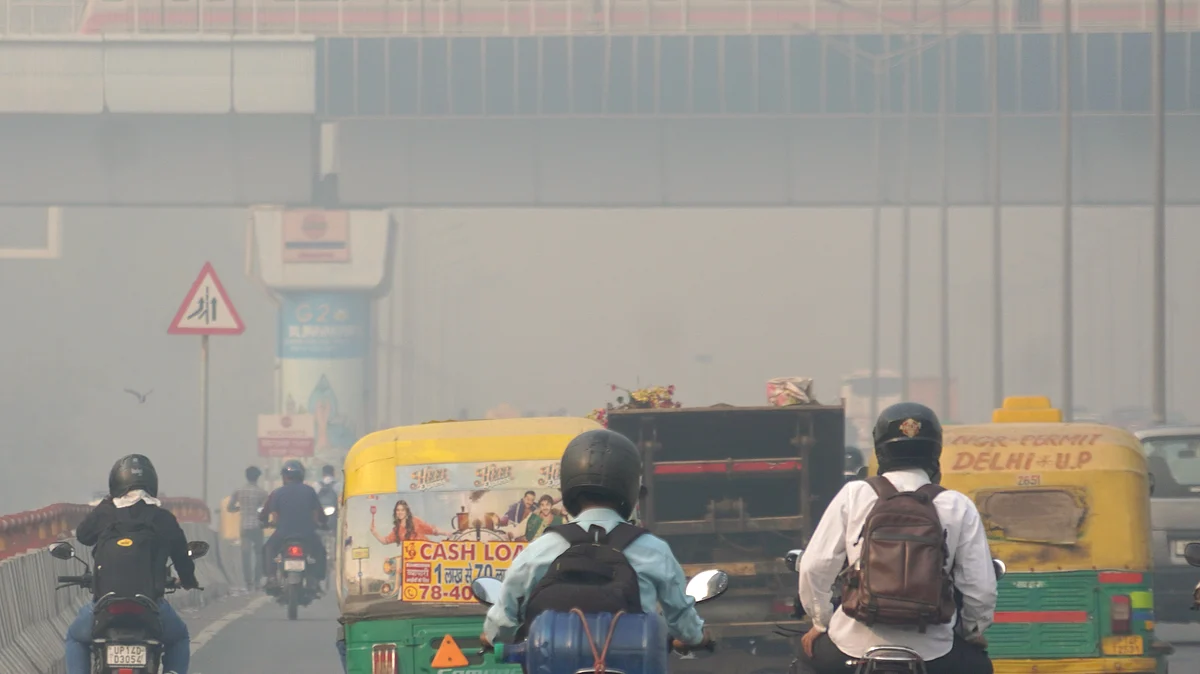 Thick smog blankets Ghazipur, reducing visibility across the area.