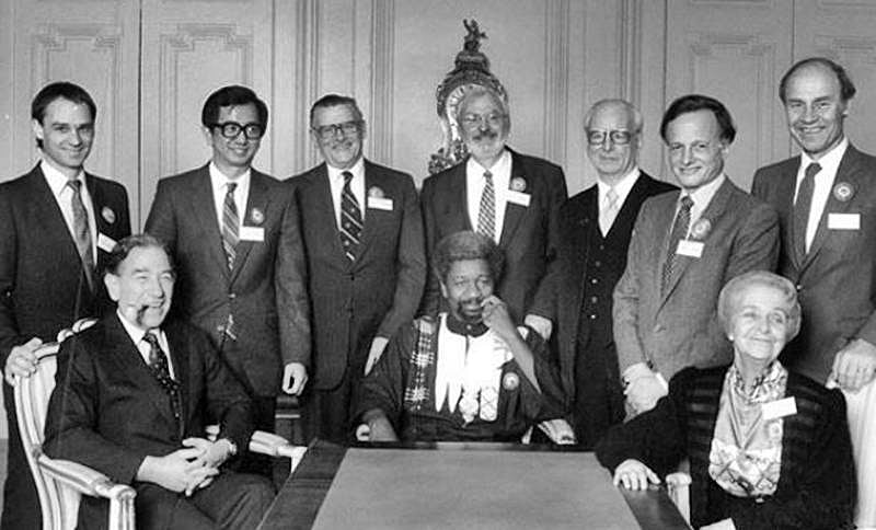 Soyinka (seated, C) is the first African to win a Nobel for literature