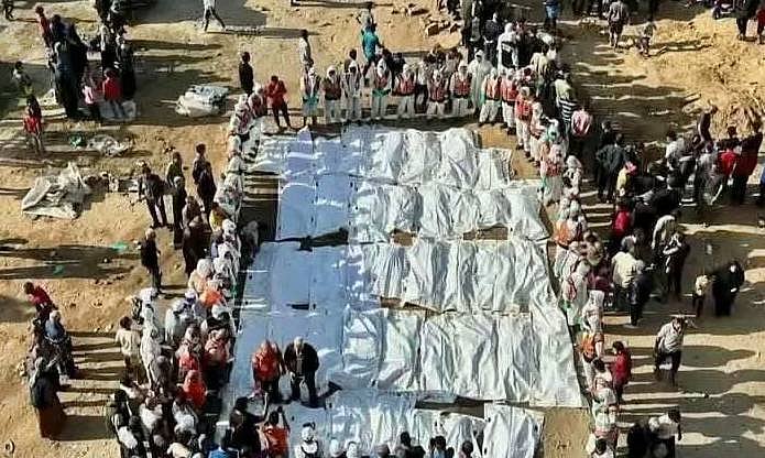 Palestinian remains were received at Nasser Hospital in southern Gaza around midday