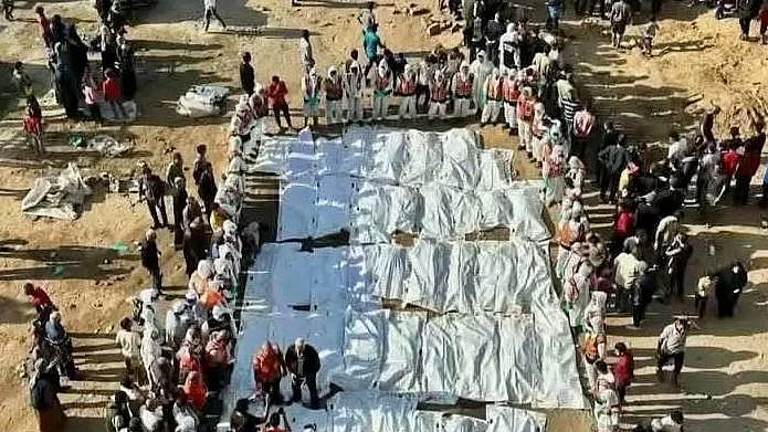 Remains of Palestinian detainees being handed over to their relatives in Gaza.