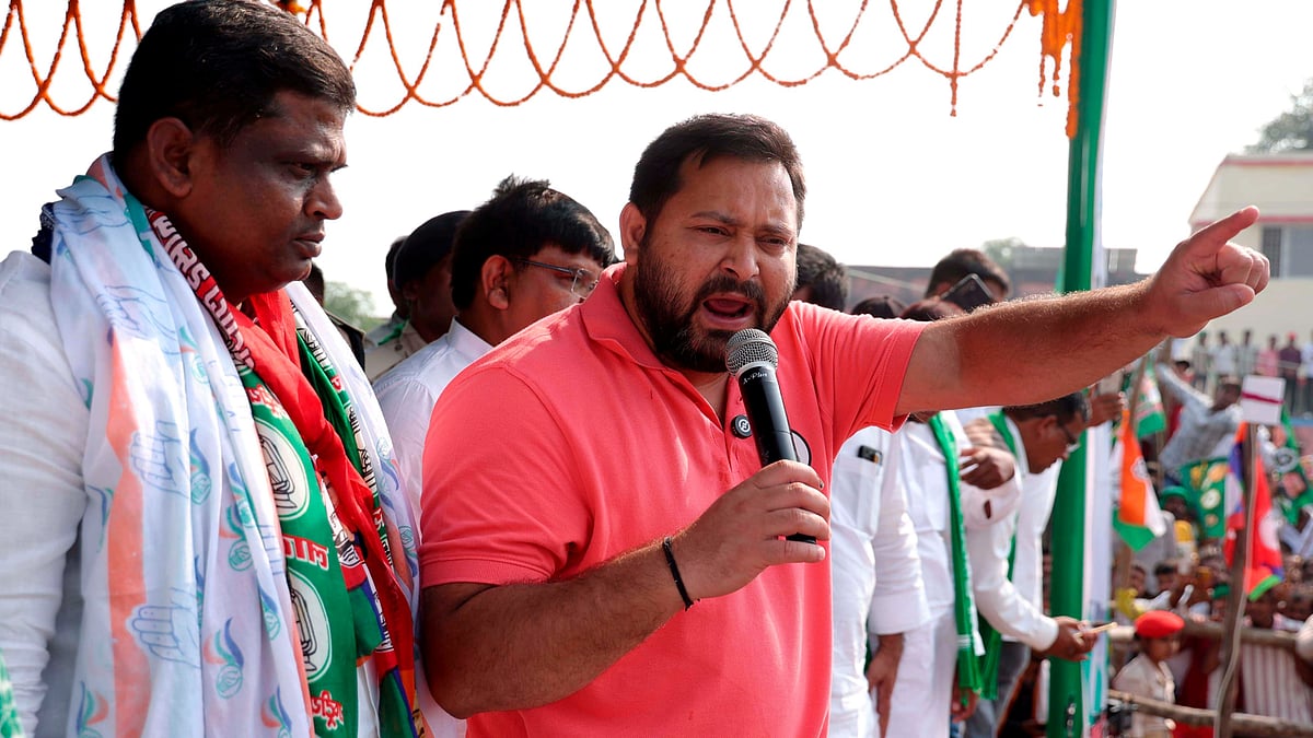 Tejashwi Yadav addresses a rally in Jehanabad.
