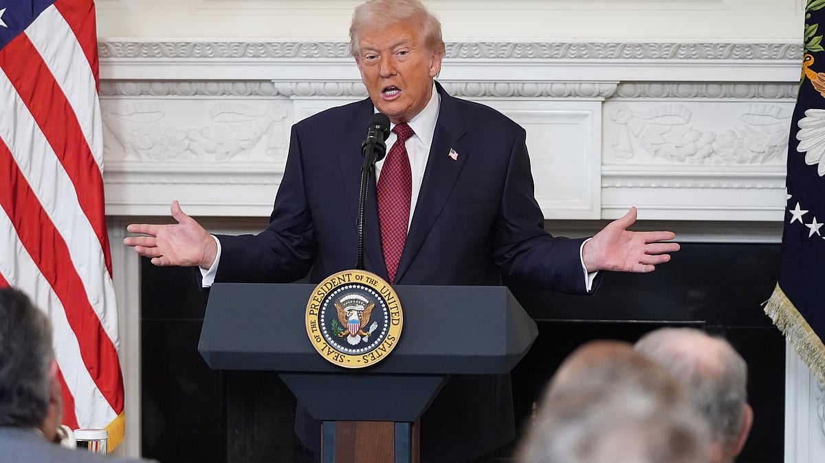 Donald Trump speaks at the White House in Washington. 