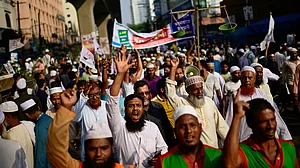 Jamaat-e-Islami supporters rally in Dhaka.