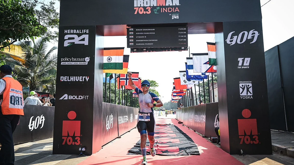Harsha Banthia crosses the finishing line