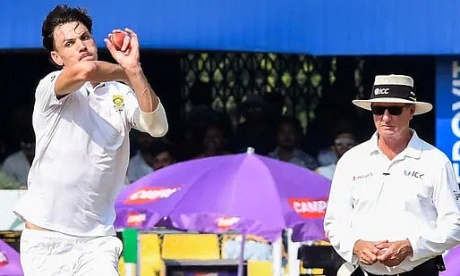 Marco Jansen steaming in during his six-wicket haul in Guwahati