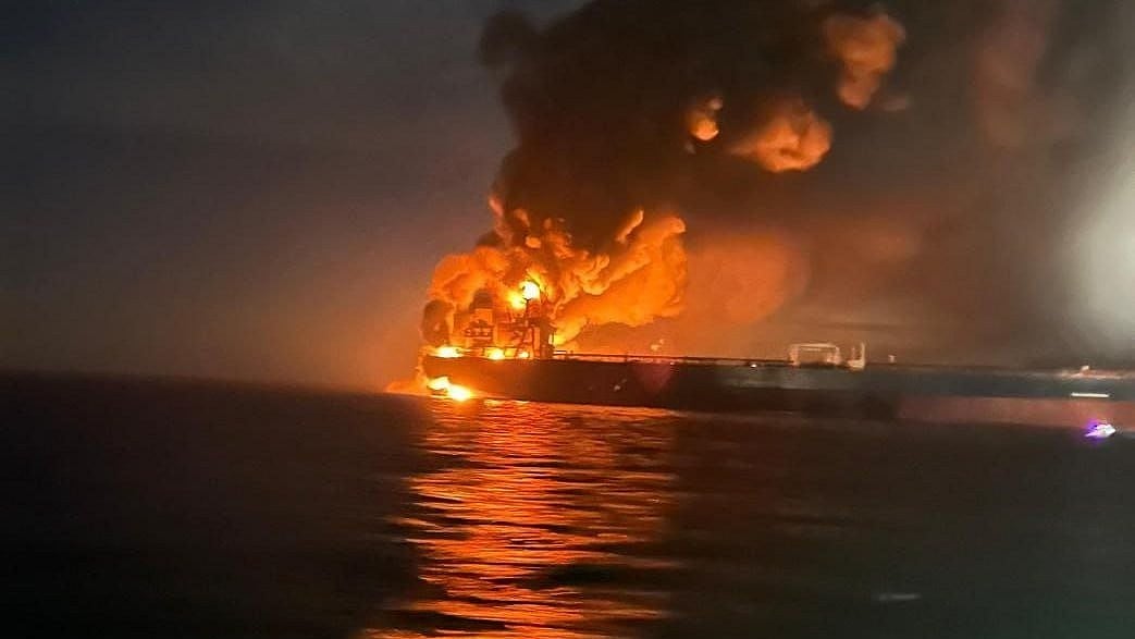 One of the Russian oil tankers on fire