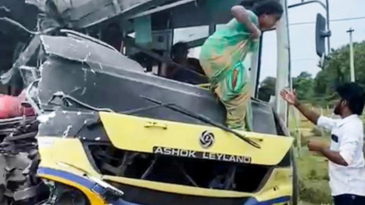 Rescue work underway after two state-run buses collided head-on in Sivaganga.