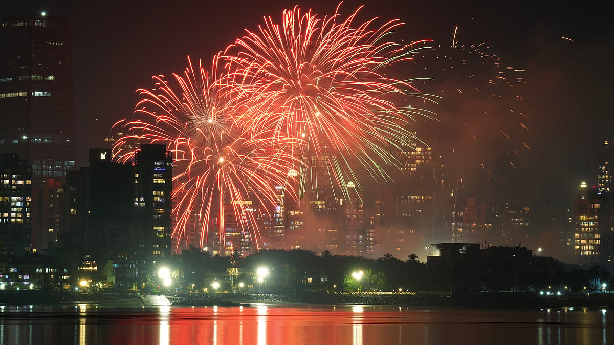 Mumbai skyline with fireworks