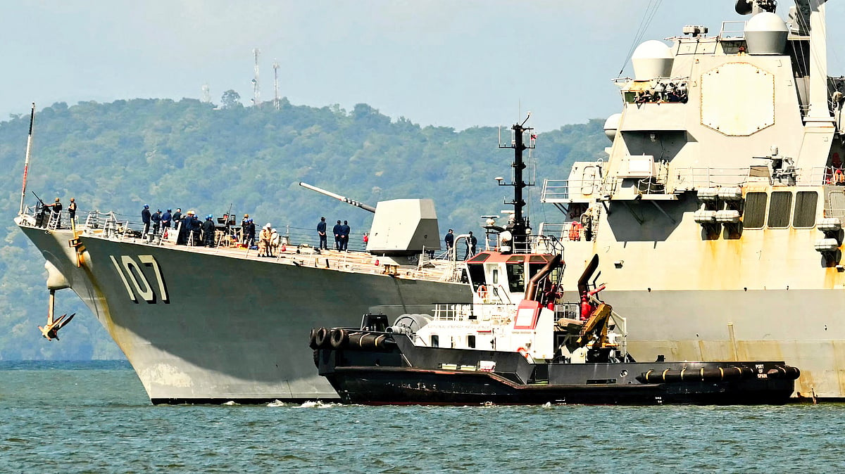 A US Navy warship near the Venezuela coast, as Washington cranks up pressure on alleged drug traffickers