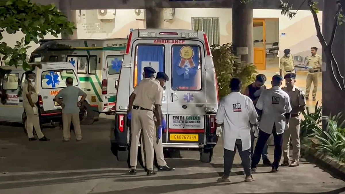 Ambulances line up outside a North Goa hospital.