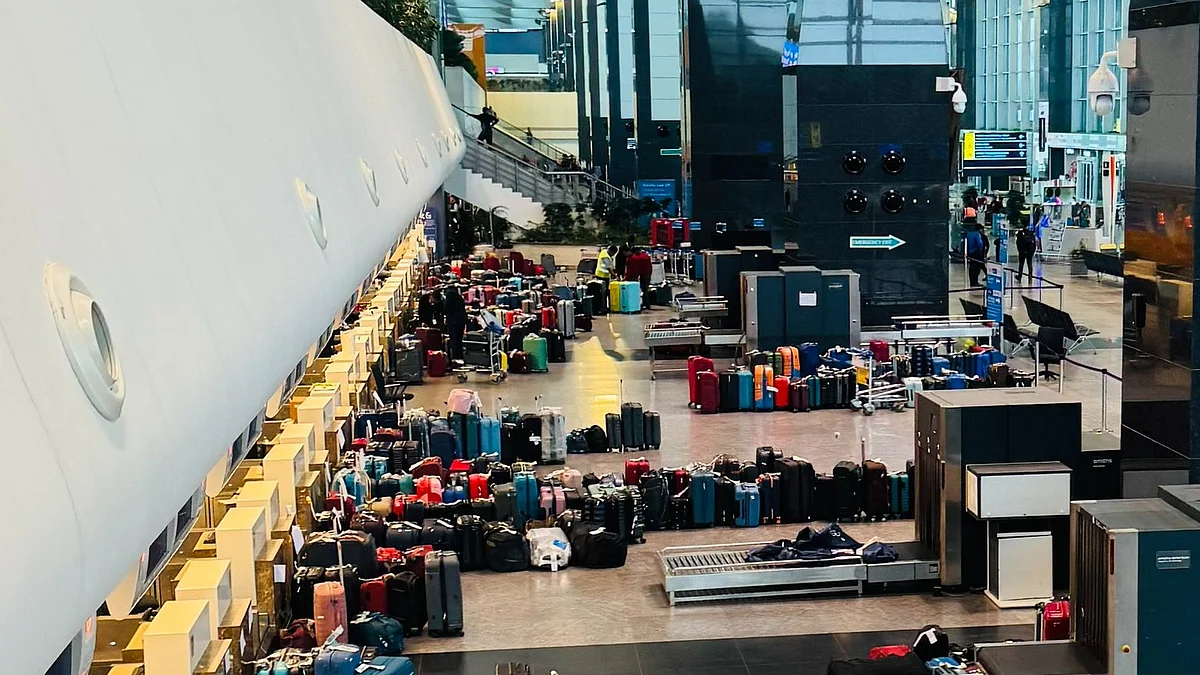 Luggage piled up at Bengaluru airport.