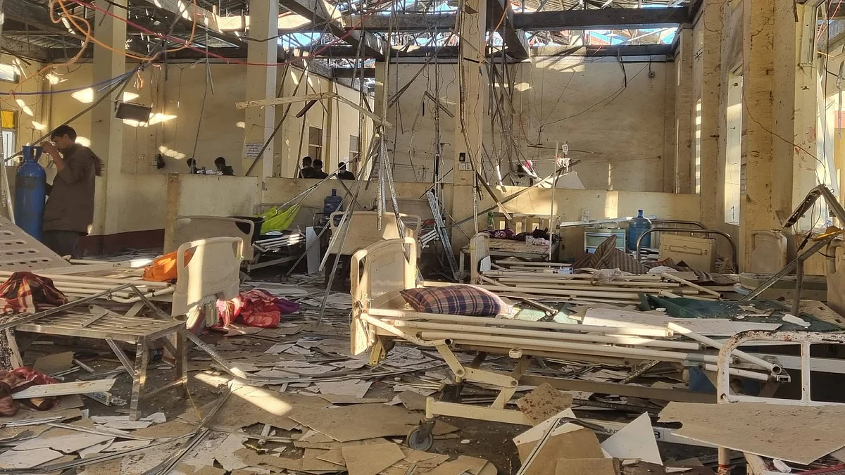 The damaged Mrauk U General Hospital after the air strike. 