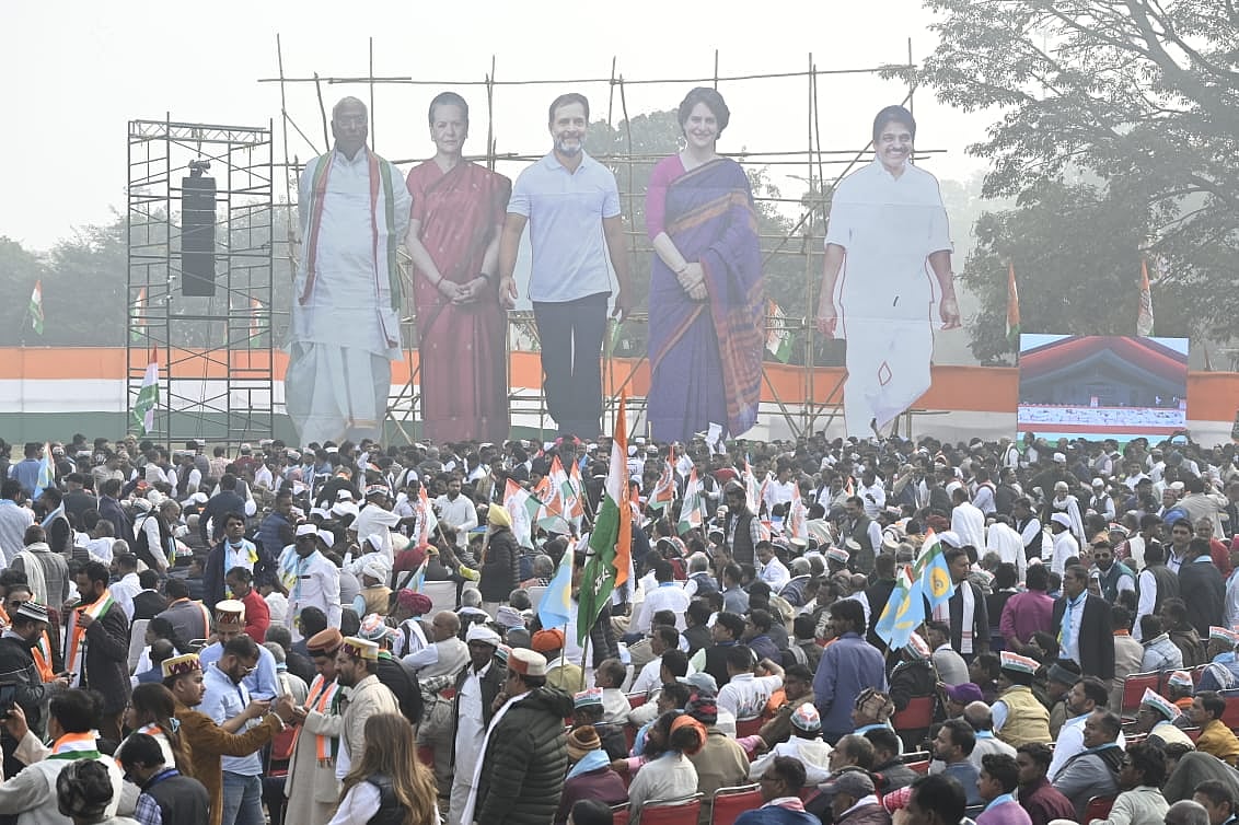Cut-outs of Congress leaders at the rally.