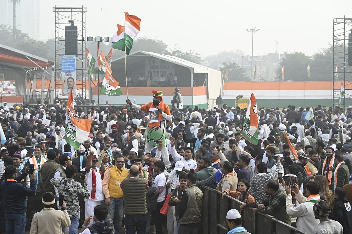 The crowd cheered pro- Constitution slogans at the rally.