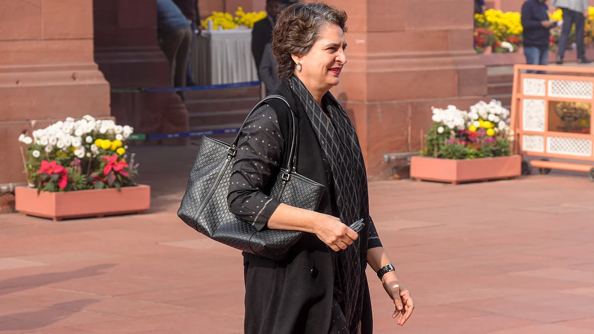 Priyanka Gandhi Vadra arrives at Parliament for the Winter Session in New Delhi.