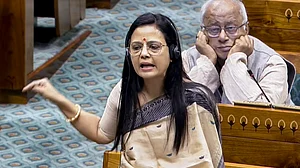 Mahua Moitra speaks in the Lok Sabha, New Delhi.
