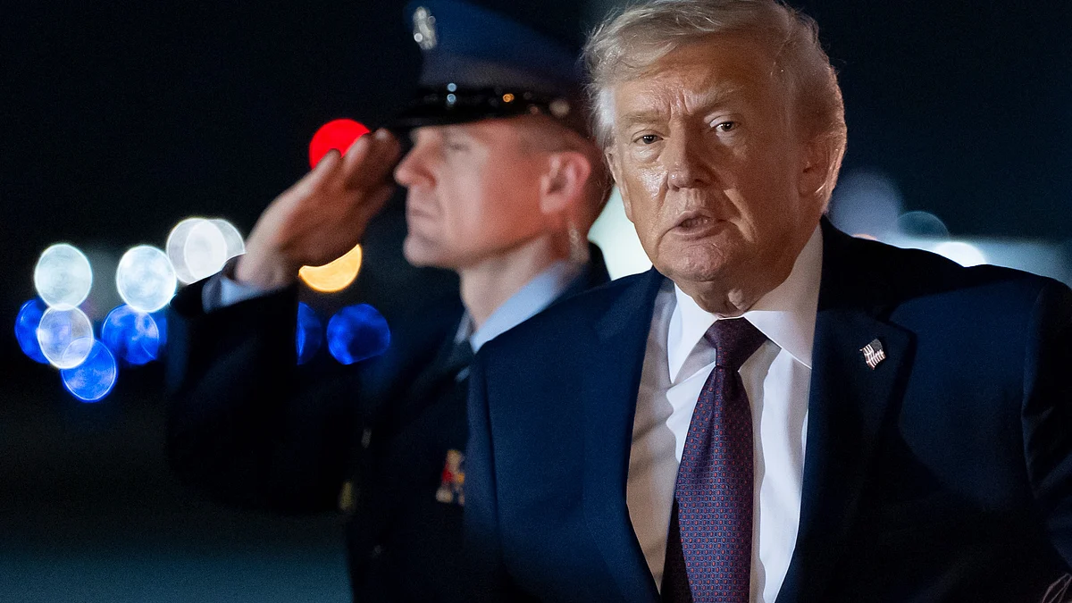 Donald Trump arrives on Air Force One at Palm Beach International Airport.