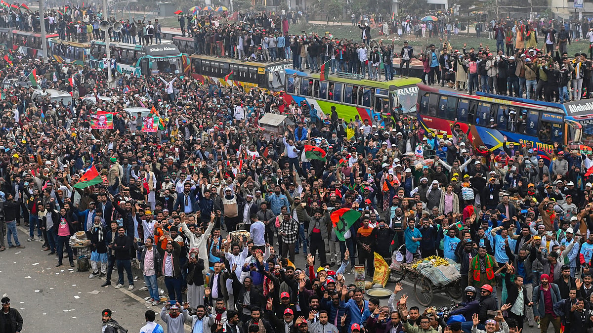 BNP supporters protest in Dhaka.