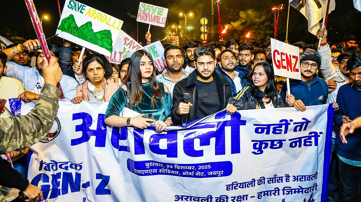 A 'Save Aravalli' protest led by Gen-Z, marching from SMS Stadium to Amar Jawan Jyoti, in Jaipur, 24 Dec