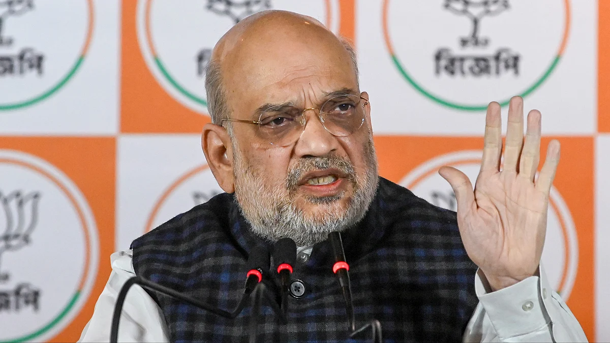 Union Home Minister Amit Shah during a press conference.