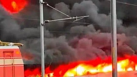 Massive fire guts 500 two-wheelers in Thrissur railway station parking area